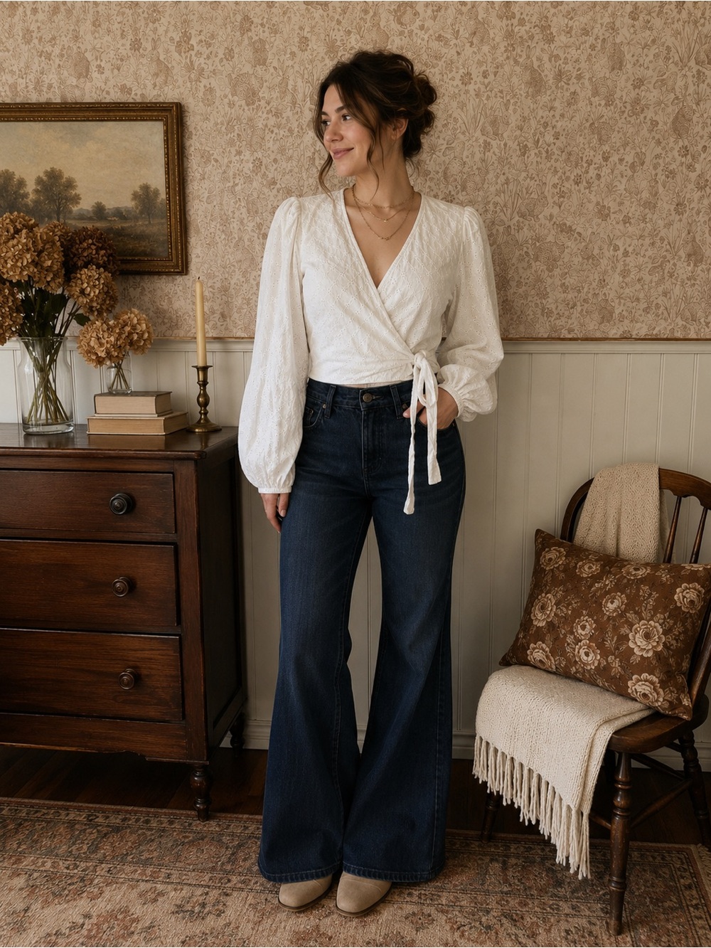 MINKPINK White Eyelet Wrap Crop Top - Small